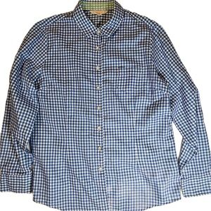 Brooks Brothers Shirt Womens 12 Blue White Gingham Check Button Long Sleeve flaw